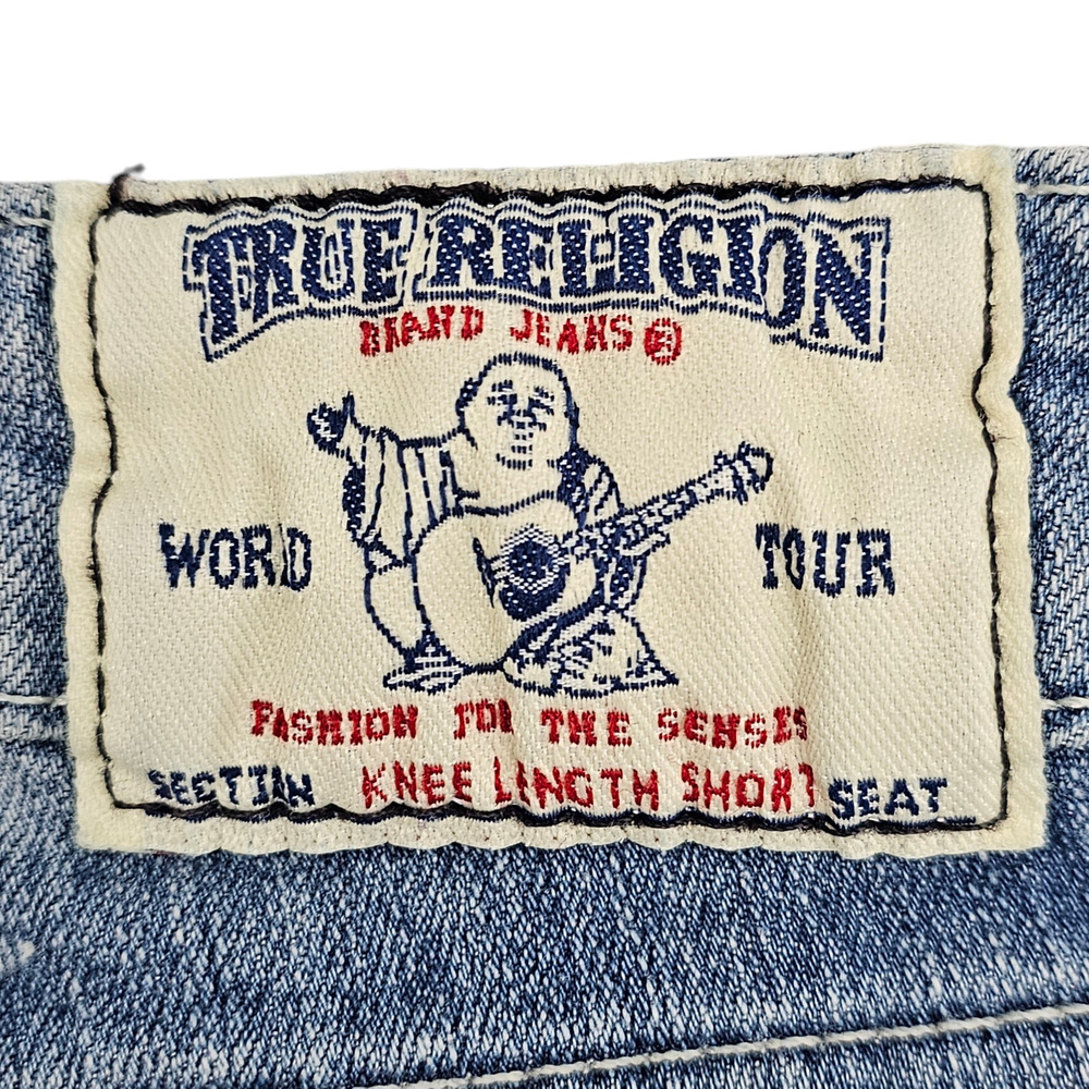 True Religion Shorts Womens 25 Bermuda Denim Knee Length Embroidered - Picture 7 of 12